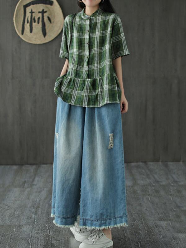 Loose Elastic Waist Wide-Leg Jean Pants