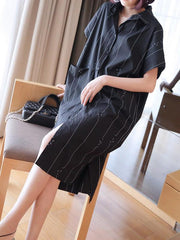 Loose Striped Shirt High-Low Dress