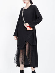 Polka-dot Gauze Split-joint Cropped Midi Dress