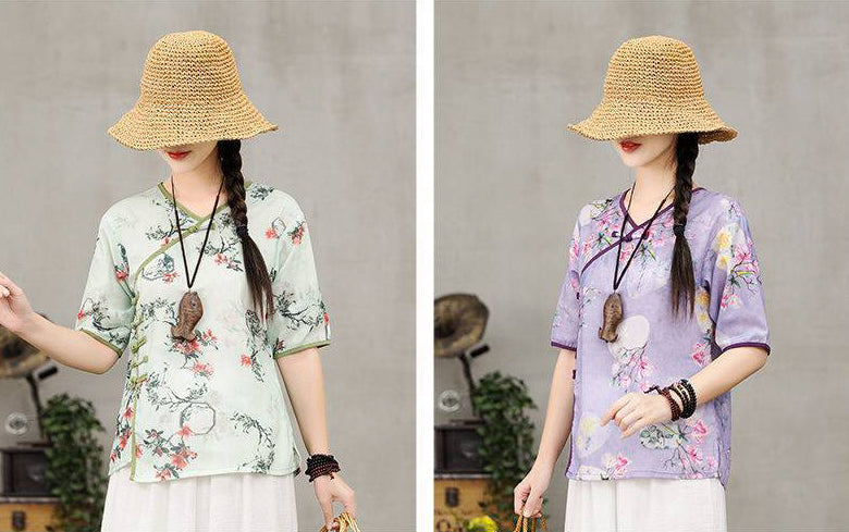 Retro Slouchy Plate Button Irregular T-Shirt