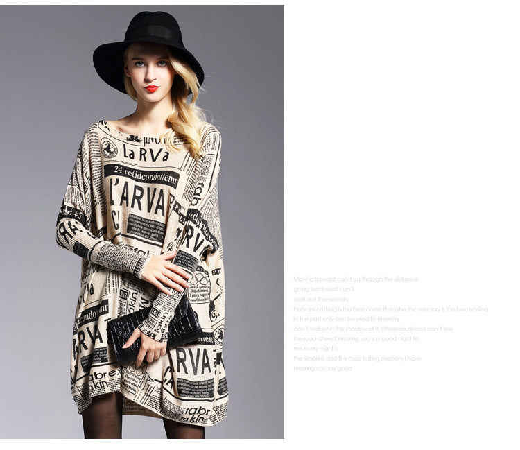 Loose Newspaper Printed Knitted Sweater