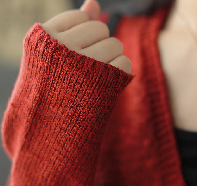 Solid V-Neck Loose Retro Cardigan Outwear