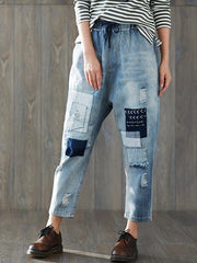 Casual Retro Split-Joint Hole Jean Pants