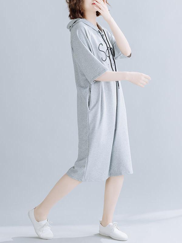 Loose Letter Embroidered Casual Hoodie Dress