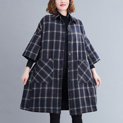 Women Retro Plaid Lapel Coat