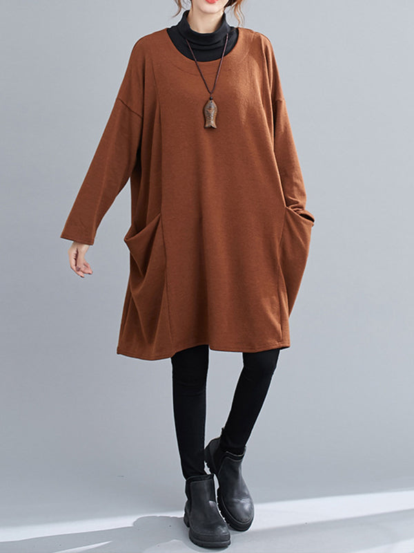 Women High Neck Simple Loose Dress