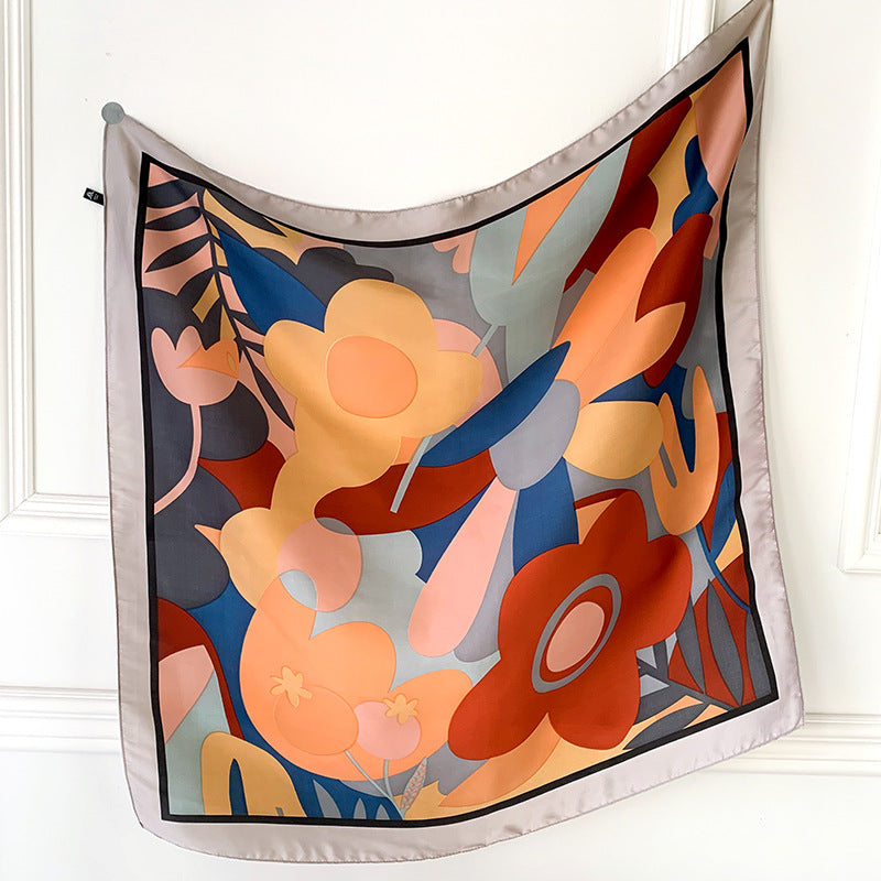 Shade And Sunscreen Silk Scarf Shawl Decorative Printing Small Scarf