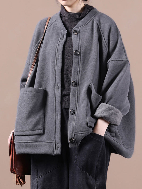 Round-Neck Solid Loose Coat