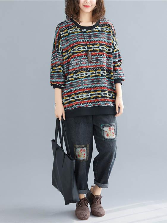 Retro Colorful Striped Warm Loose Sweater