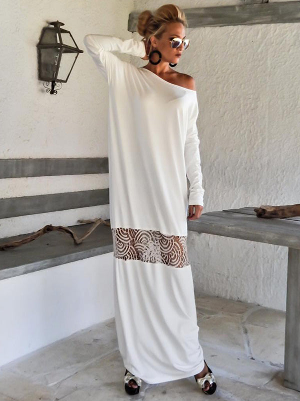 Split-Joint Long Sleeves Round-Neck Maxi Dress