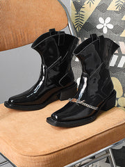 Metallic Embellished Block-Heel Retro Martin Boots
