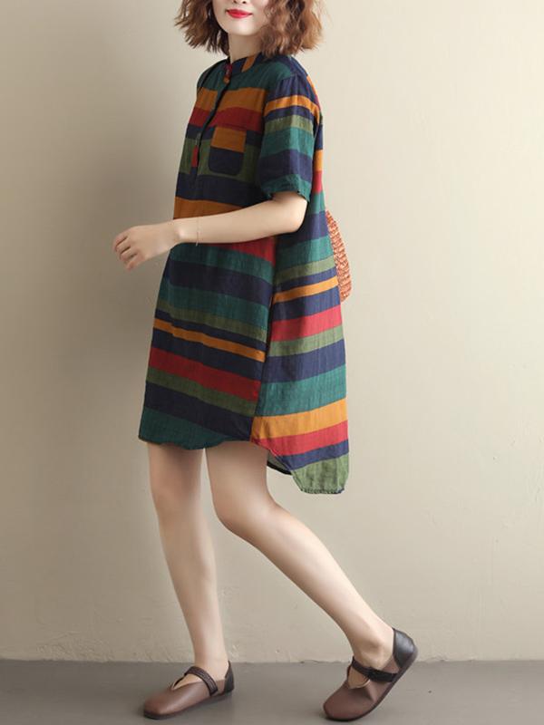 Loose Vintage Striped Shirt Dress