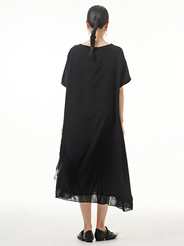 Urban Roomy Polka-Dot Stamped Pleated Split-Joint Midi Dress