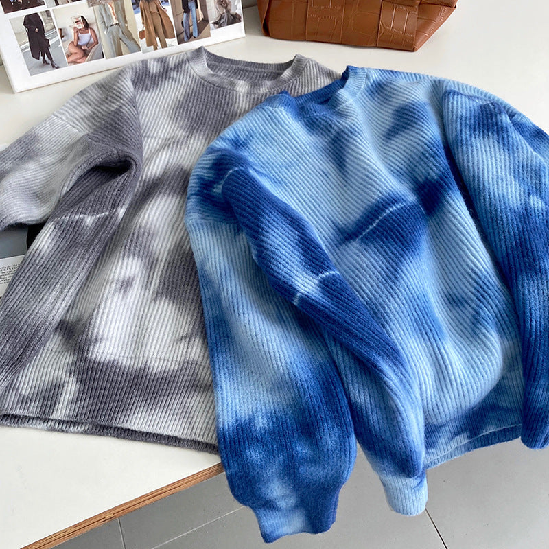 Casual Loose Tie Dye Round Neck Sweater