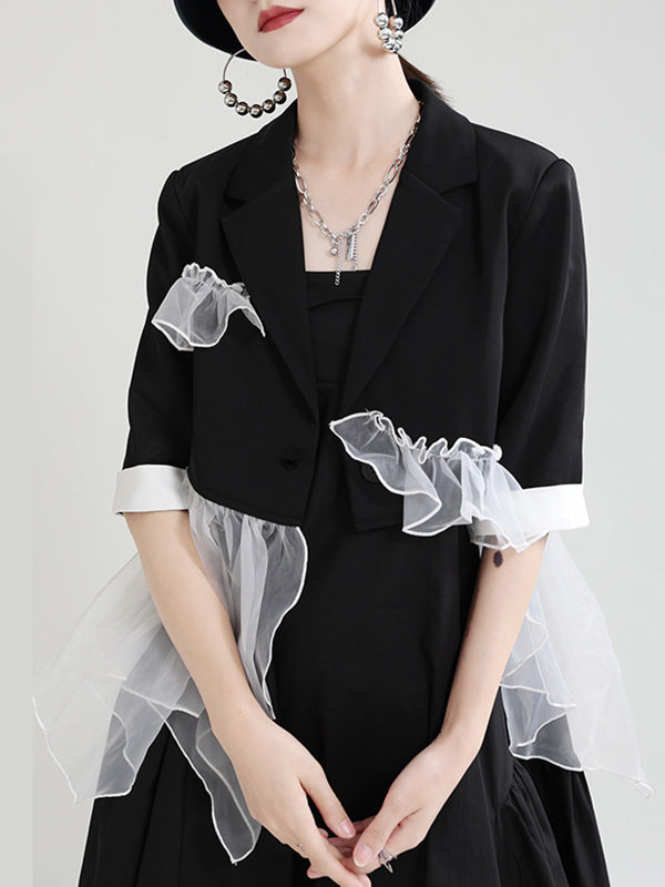 Black Lace Stitching Irregular Outwear