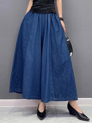Elasticity Embroidered Roomy Wide Leg Jean Pants Bottoms