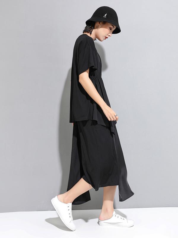 Casual Cropped Ruffled Black T-Shirts