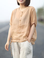 Loose Solid Linen Falbala Shirt