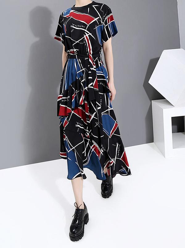 Loose Floral A-Line Stratified Long Dress