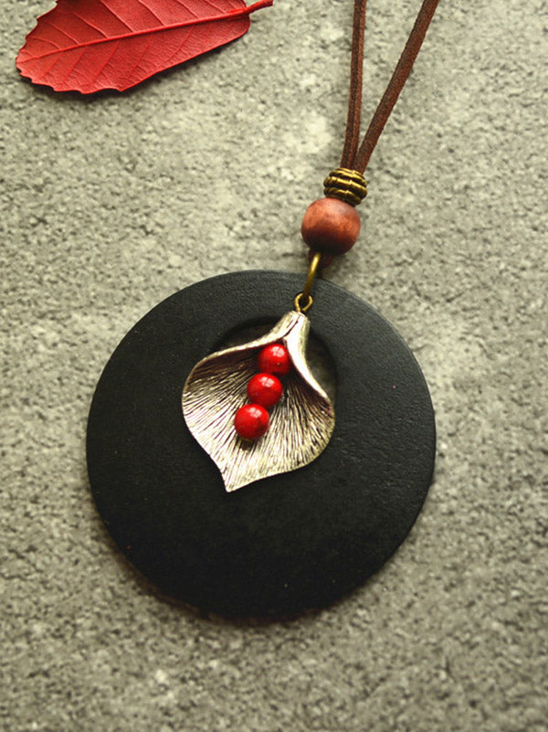 National Red Beads Leaves&Chips Necklace