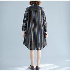 Casual Lapel Striped Midi Dress