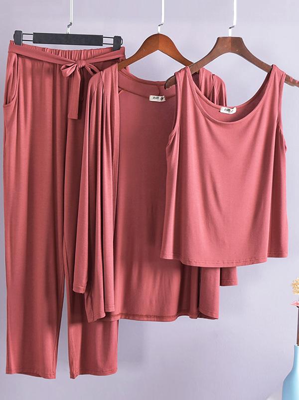 Three-Pieces Loose Solid Comfortable Home Pajamas