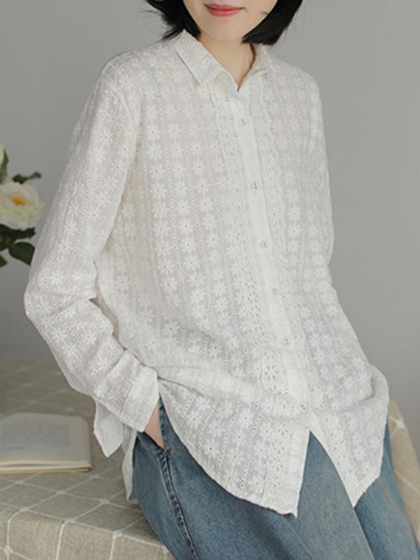 Loose Striped Embroidered Lapel Shirt