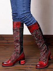 Vintage Chunky Mid Heel Knee High Boots