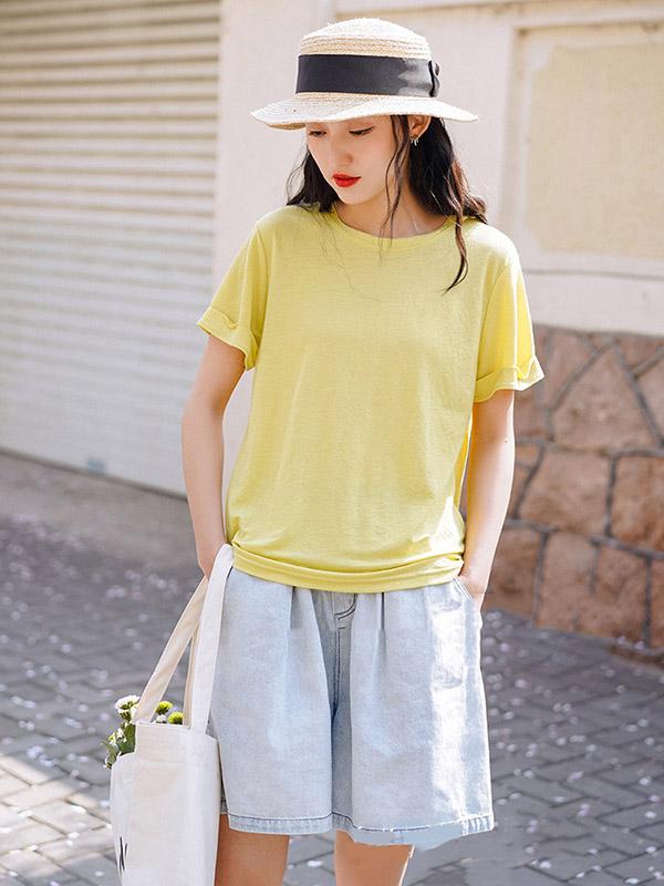 Simple Solid Short Sleeves Tops