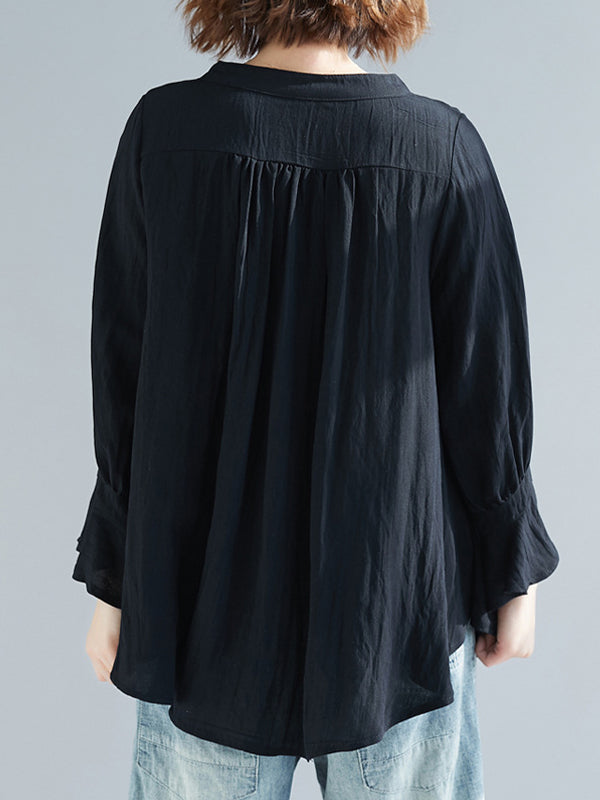 V-Neck Loose Ruffled Sleeve Blouses Shirts Top
