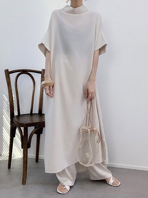 Solid Color Bat Sleeve Casual Loose Dress