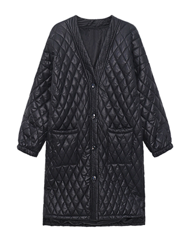 Casual Roomy Split-Joint Pure Color Quilted Padded Coat