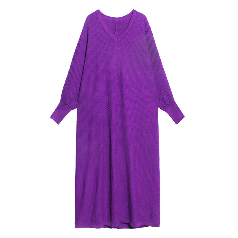 Women V-Neck Long Sleeve Knit Dress