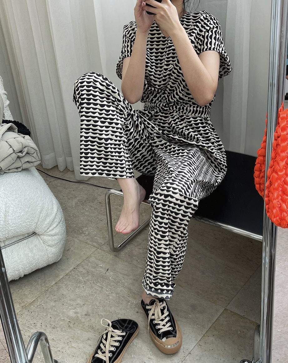 Summer Printed Simple V-Neck Loose Jumpsuit