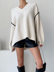 Spliced Side Slit Knit Sweater