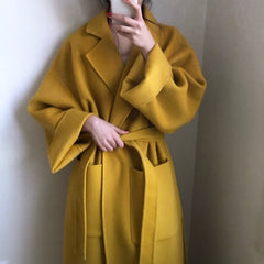 Loose Solid Lapel Collar Long Sleeve  Coat