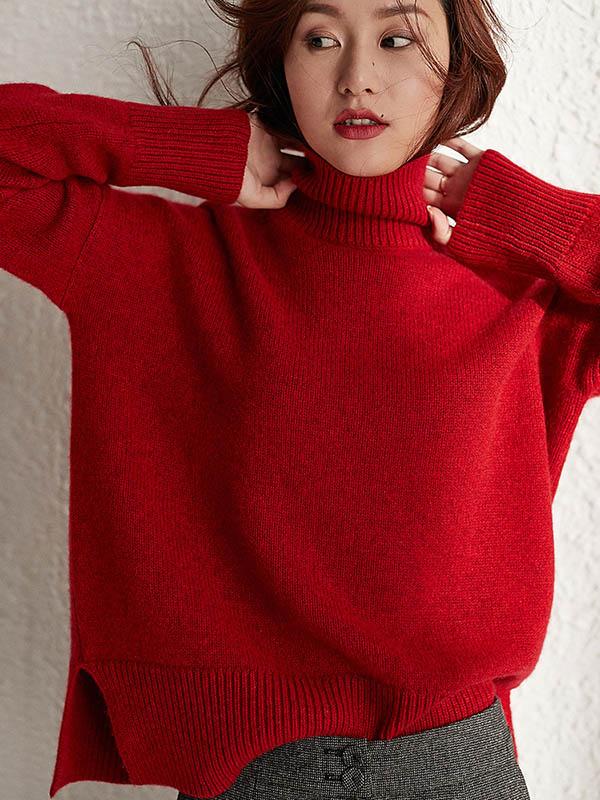 Solid Color Loose Turtleneck Sweater