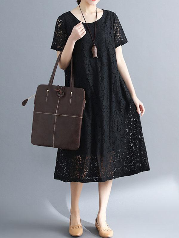 Fashion Embroidered Hollow Solid Dress