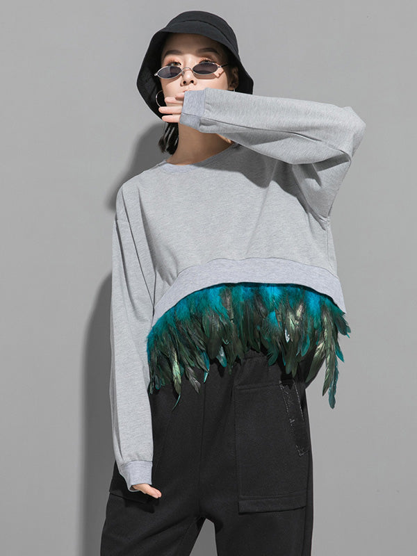 Original Feather Split-Joint T-Shirts Tops