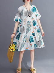 Fashion 2 Colors Printed V-Neck Dress