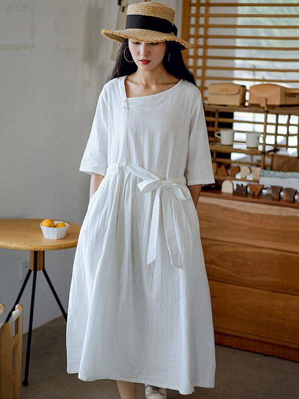 Loose Oblique Collar Solid Color Dress