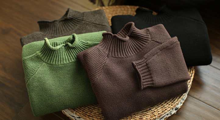 Casual Solid Color High-Neck Sweater