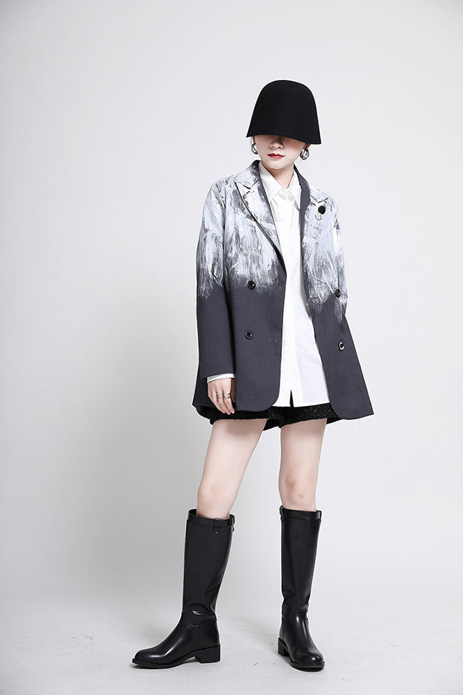 Tie-Dyed Casual Lapel Collar Long Sleeve Outwear