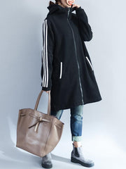 Loose Zipper Stripes Hoodie Long Coat