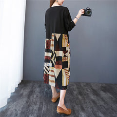 Women Print Stitching Long Sleeve Dress