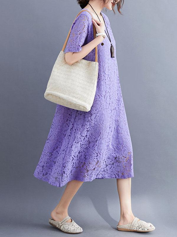 Fashion Embroidered Hollow Solid Dress