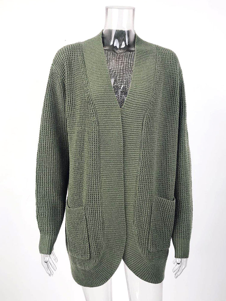 Casual Solid Color Knitted Cardigan Top