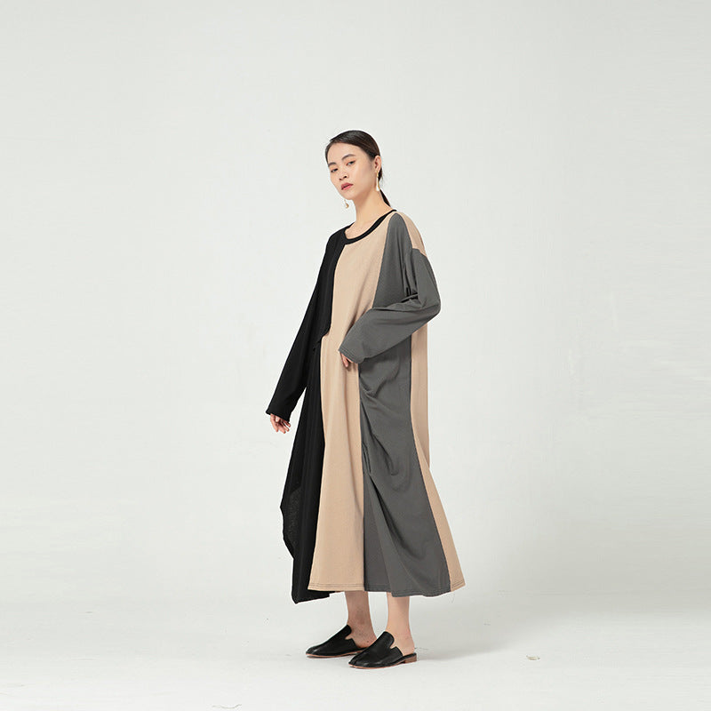 Loose Contrasting Irregular Stitching Knitted Midi Dress