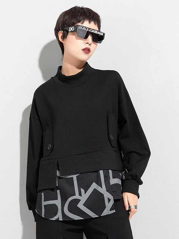 Cool Black Splicing Fake Two-Piece Sweatshirt