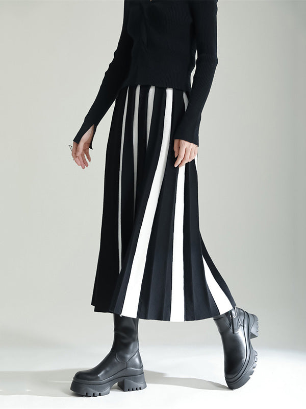 Original Creation Roomy A-Line Contrast Color Striped Skirts Bottoms